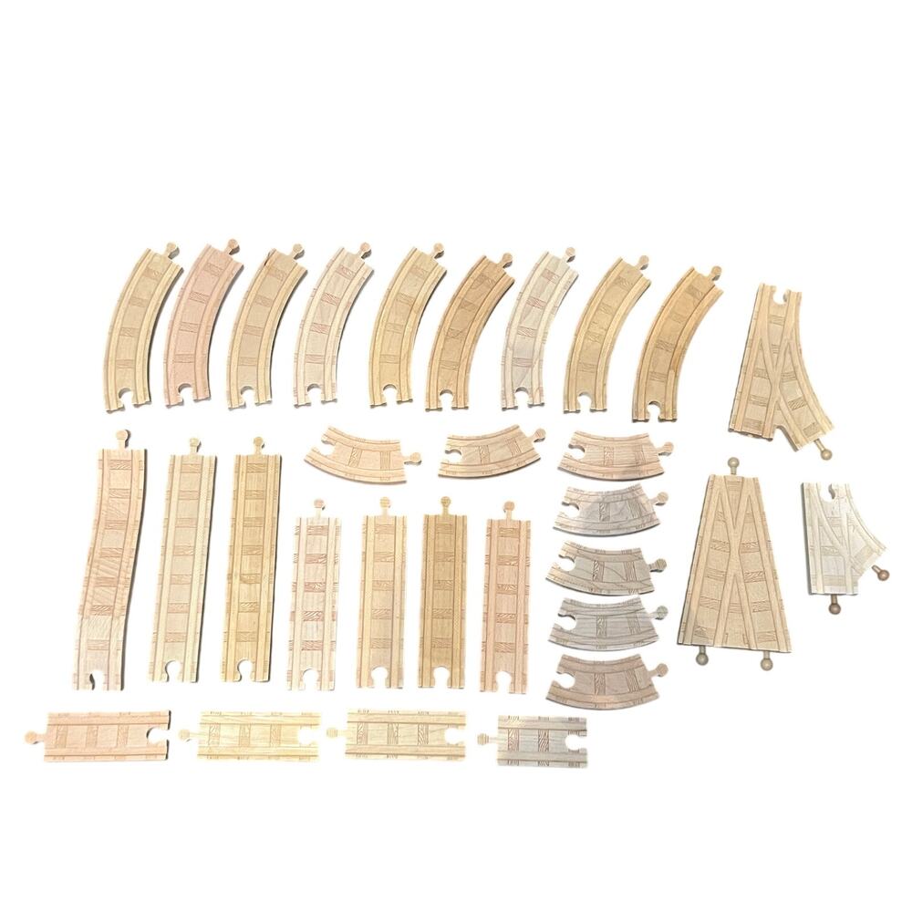 37 Piece Lot Wooden Railway Train Track Brio Thomas Melissa & Doug Cars Pieces - Picture 2 of 6